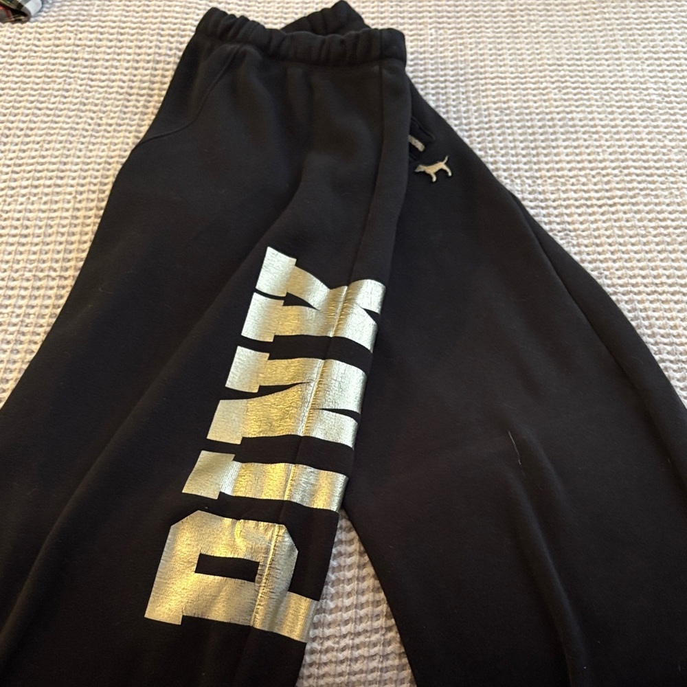 PINK Victoria's Secret Kids Black Joggers with Gold Logo